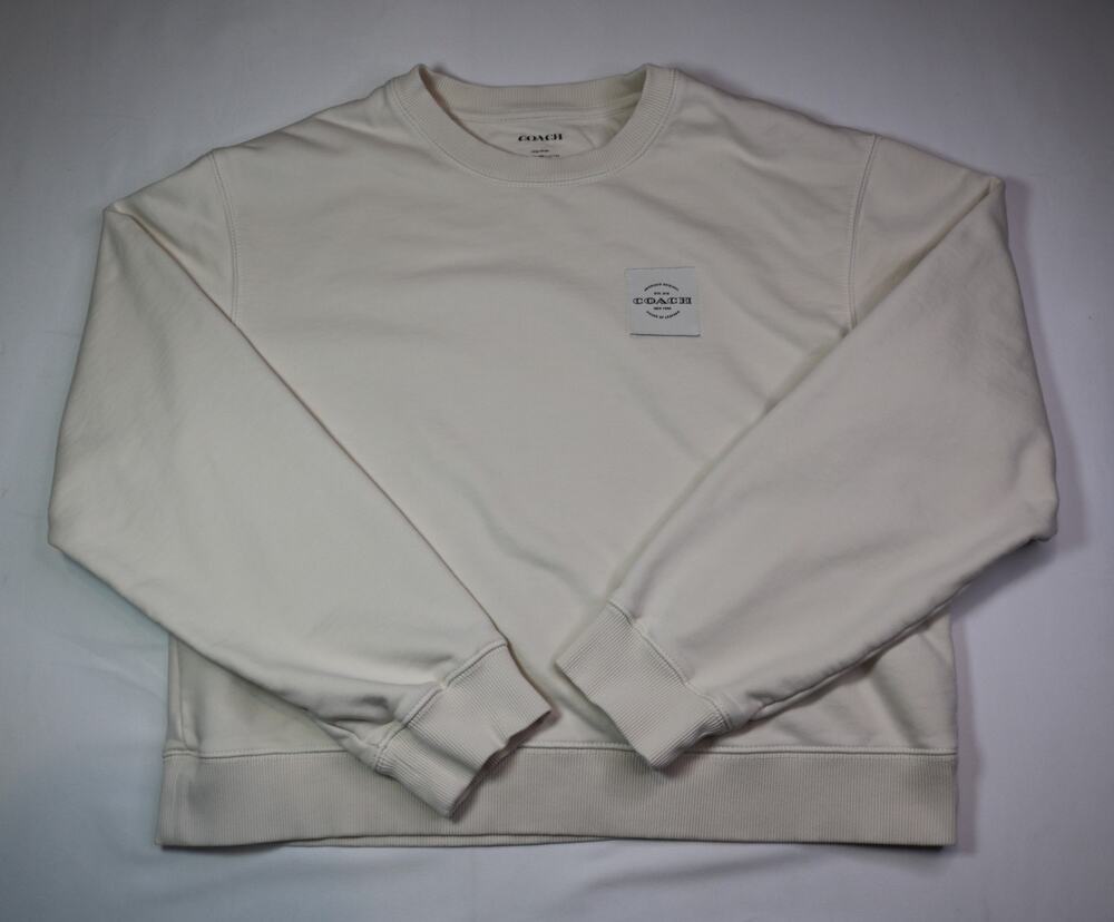 COACH America's Original House of Leather Patch Crewneck Sweatshirt Cream Large